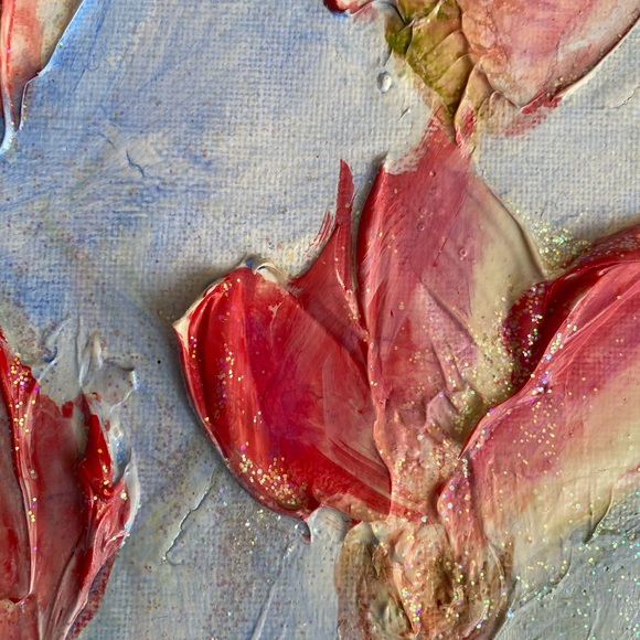 Floral Canvas Art with Pink Flowers - Picture 2 of 5